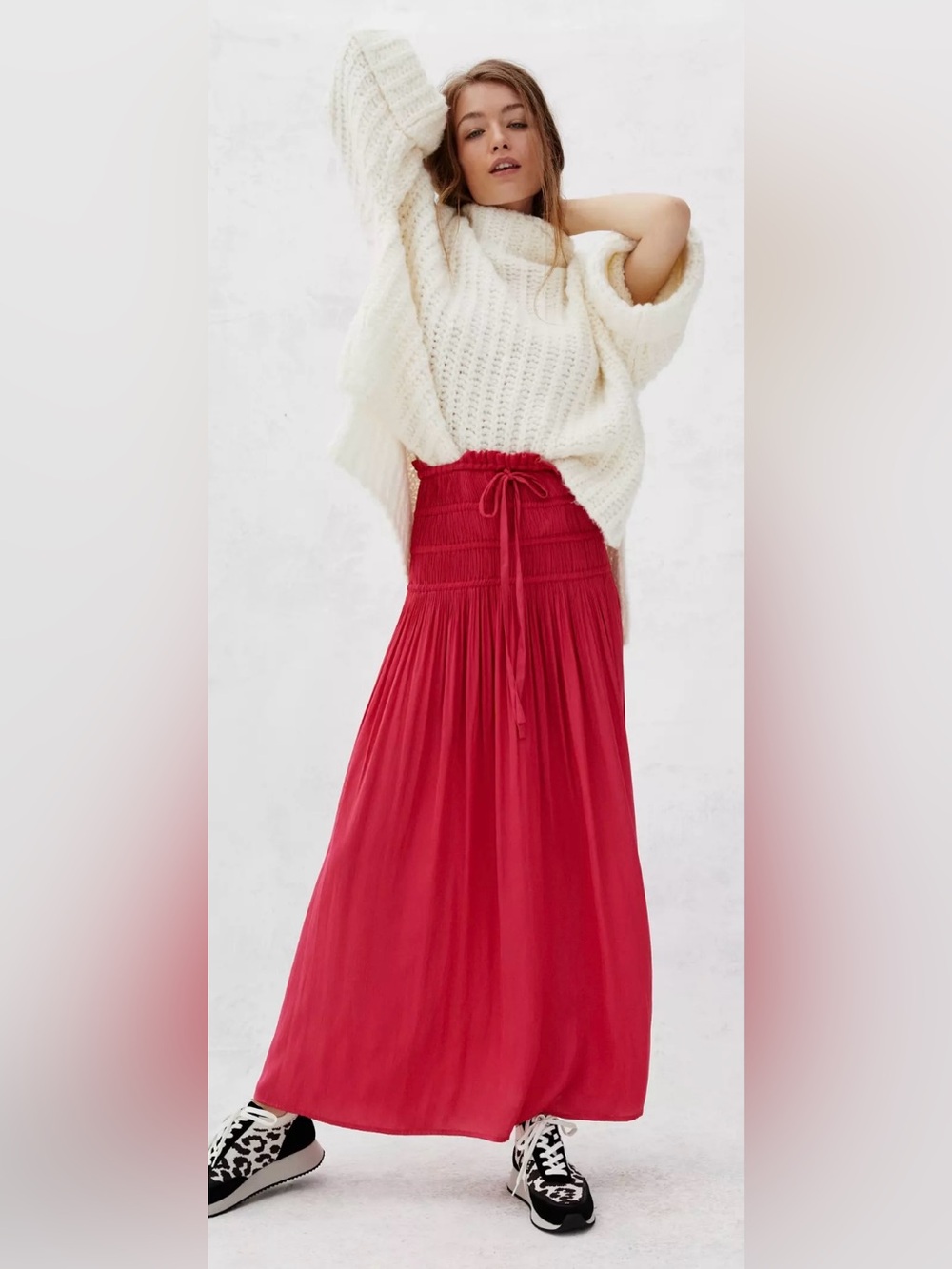 Anthropologie Current Air Lynde Smocked Maxi Skirt In Fuchsia Pink Size MP